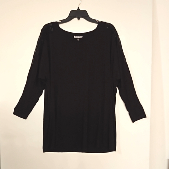 Roaman's Tops - ROAMAN'S black dolman sleeve black tunic top lace inset on shoulders Med 14/16